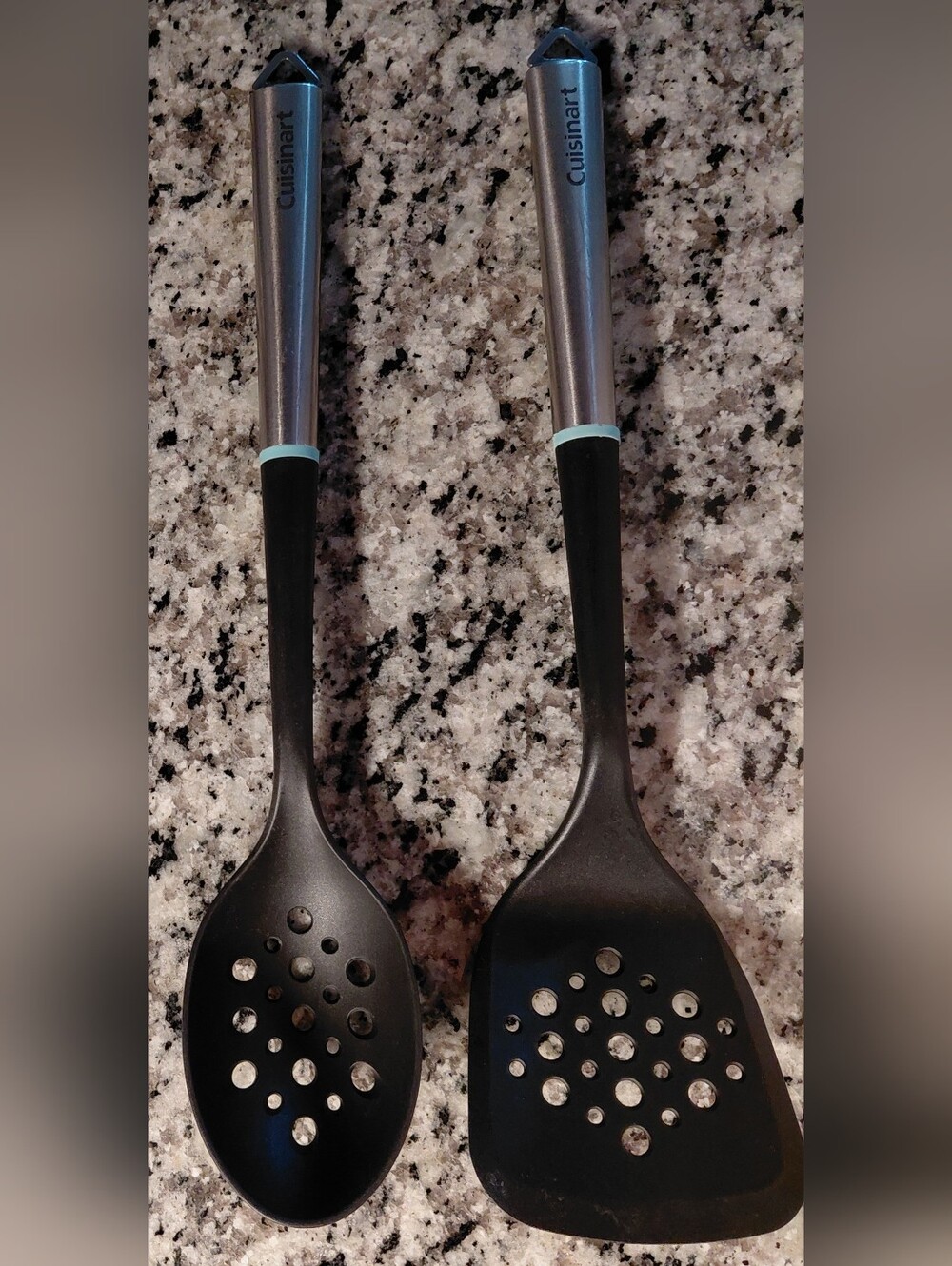 Cuisinart slotted Spoon & Spatula 2 Pc Set Stainless Steel & Black Nylon.
